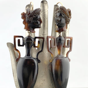 Antique Amphora and Cameo Tortoise Shell Earrings