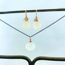 Load image into Gallery viewer, 14k Light Peach Moonstone and Zircon Drop Earrings
