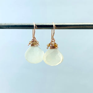 14k Light Peach Moonstone and Zircon Drop Earrings