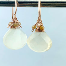 Load image into Gallery viewer, 14k Light Peach Moonstone and Zircon Drop Earrings
