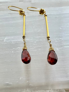 Garnet and Gold Drop Earrings