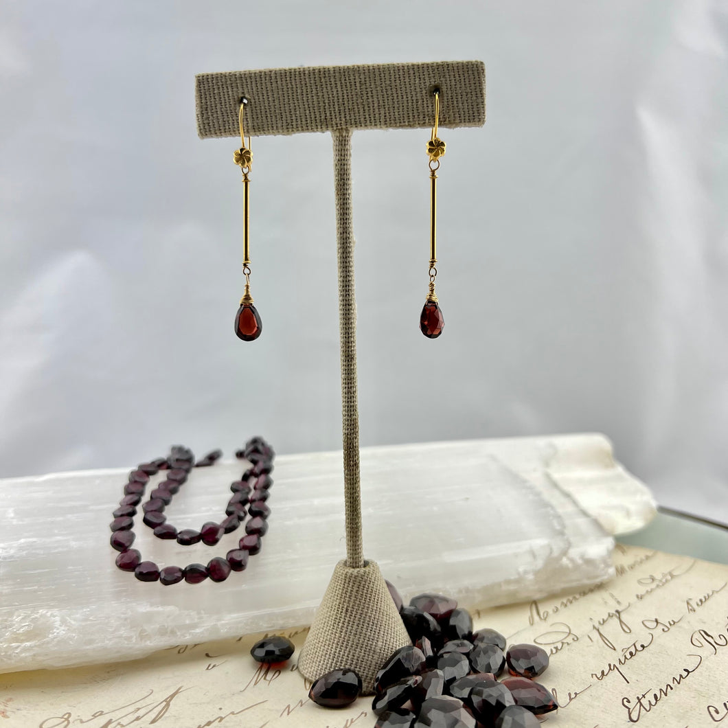 Garnet and Gold Drop Earrings