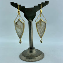 Load image into Gallery viewer, 18k Dendritic Agate Shield Earrings with Diamonds
