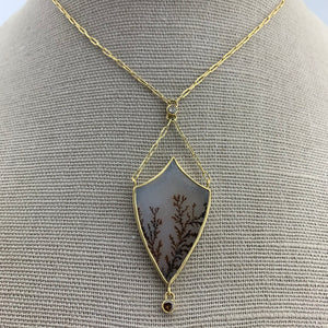18k Dendritic Agate Shield Necklace