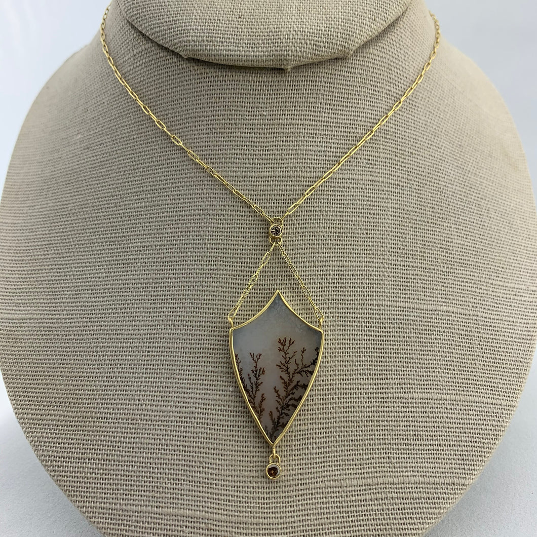 18k Dendritic Agate Shield Necklace