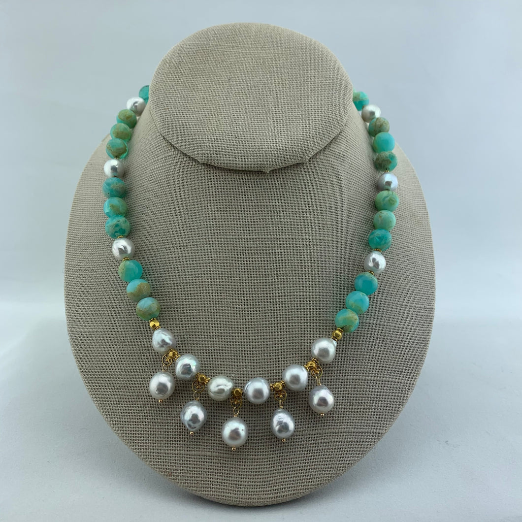 Andean Opal and Baroque South Sea Pearl Necklace