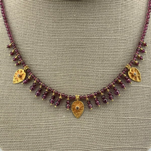 Garnet, Gold and Diamond Necklace