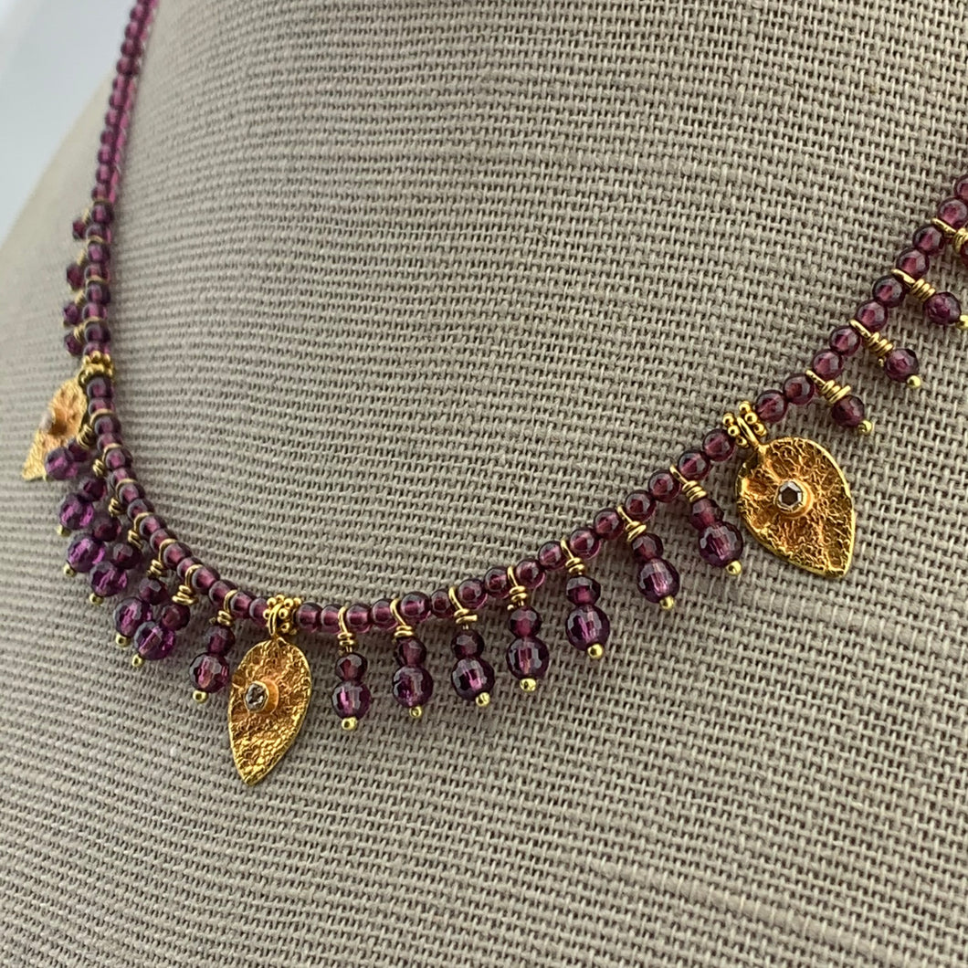 Garnet, Gold and Diamond Necklace