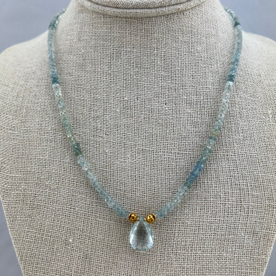 Aquamarine Beaded Necklace with Gold
