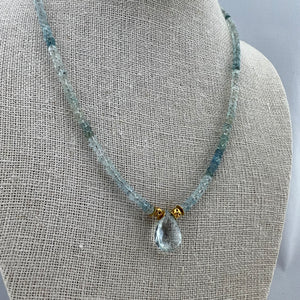 Aquamarine Beaded Necklace with Gold