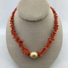 Load image into Gallery viewer, Vintage Coral and South Sea Pearl Necklace with 18k Gold
