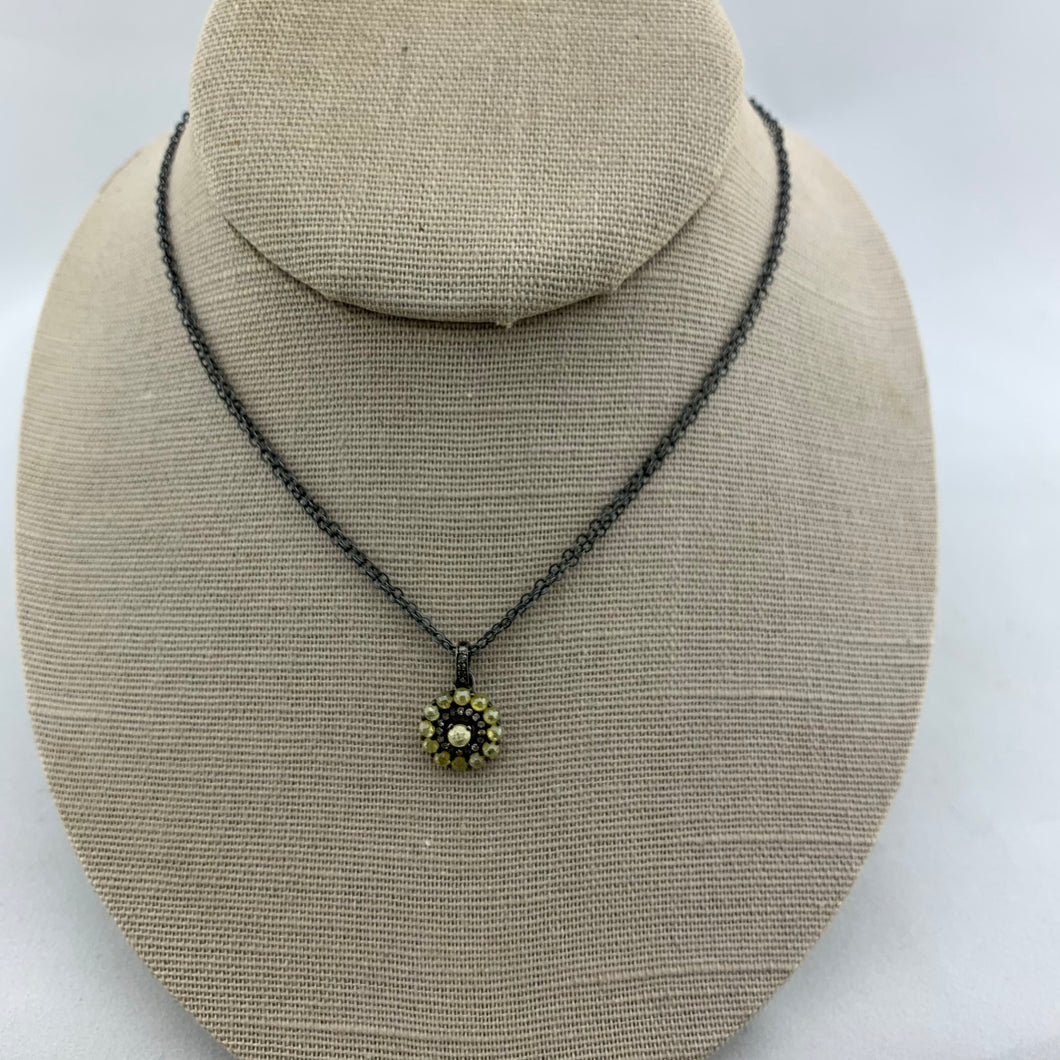 Oxidized Sterling Silver with Rustic Diamond Pendant