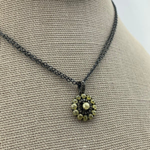 Oxidized Sterling Silver with Rustic Diamond Pendant