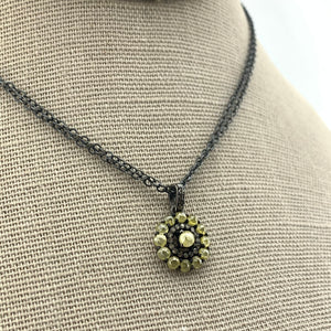 Oxidized Sterling Silver with Rustic Diamond Pendant