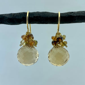 Champagne Quartz with Tourmaline Cluster Earrings