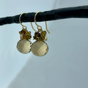 Champagne Quartz with Tourmaline Cluster Earrings