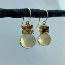Load image into Gallery viewer, Champagne Quartz with Tourmaline Cluster Earrings
