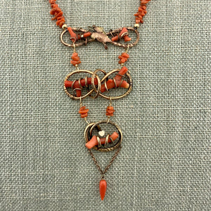 Triple Tier Antique Branch Coral Necklace