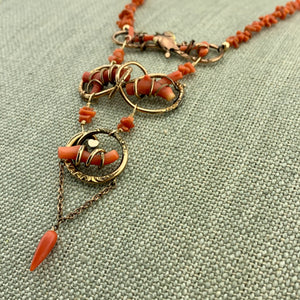 Triple Tier Antique Branch Coral Necklace