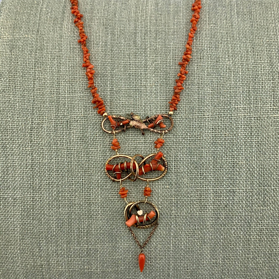 Triple Tier Antique Branch Coral Necklace