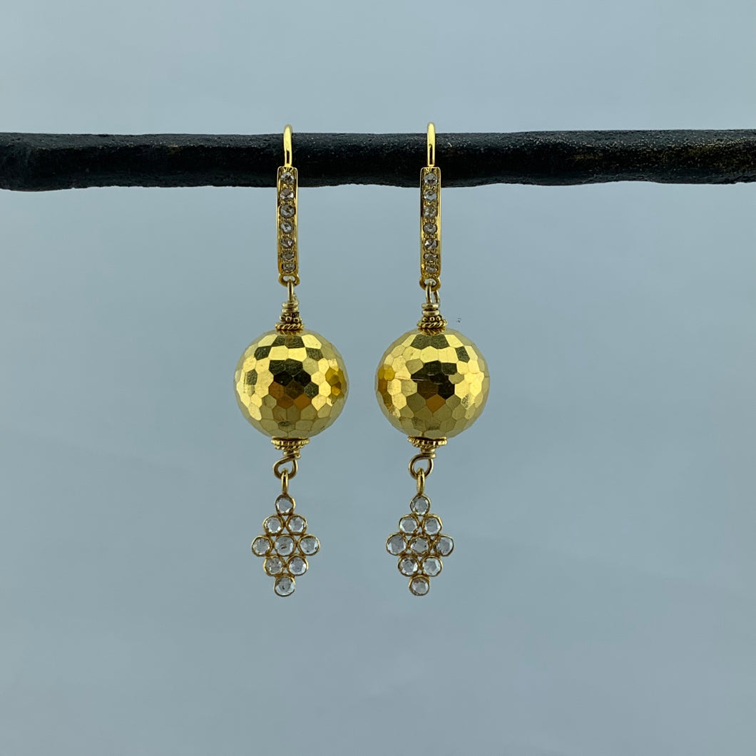 Gold Disco Ball and Diamond Earrings
