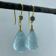 Load image into Gallery viewer, Gold and Large Aquamarine Drop Earrings
