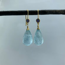 Load image into Gallery viewer, Gold and Large Aquamarine Drop Earrings
