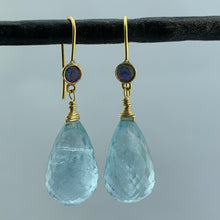 Load image into Gallery viewer, Gold and Large Aquamarine Drop Earrings
