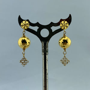 Gold Flower Post Earrings with Diamonds