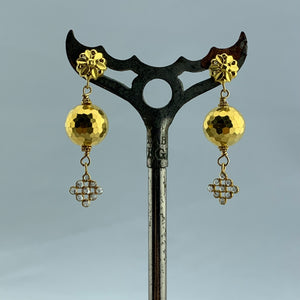 Gold Flower Post Earrings with Diamonds