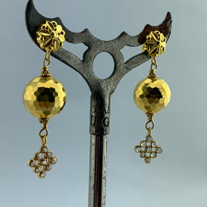Gold Flower Post Earrings with Diamonds