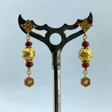 Load image into Gallery viewer, Gold and Red Spinel Earrings
