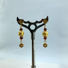 Load image into Gallery viewer, Gold and Red Spinel Earrings
