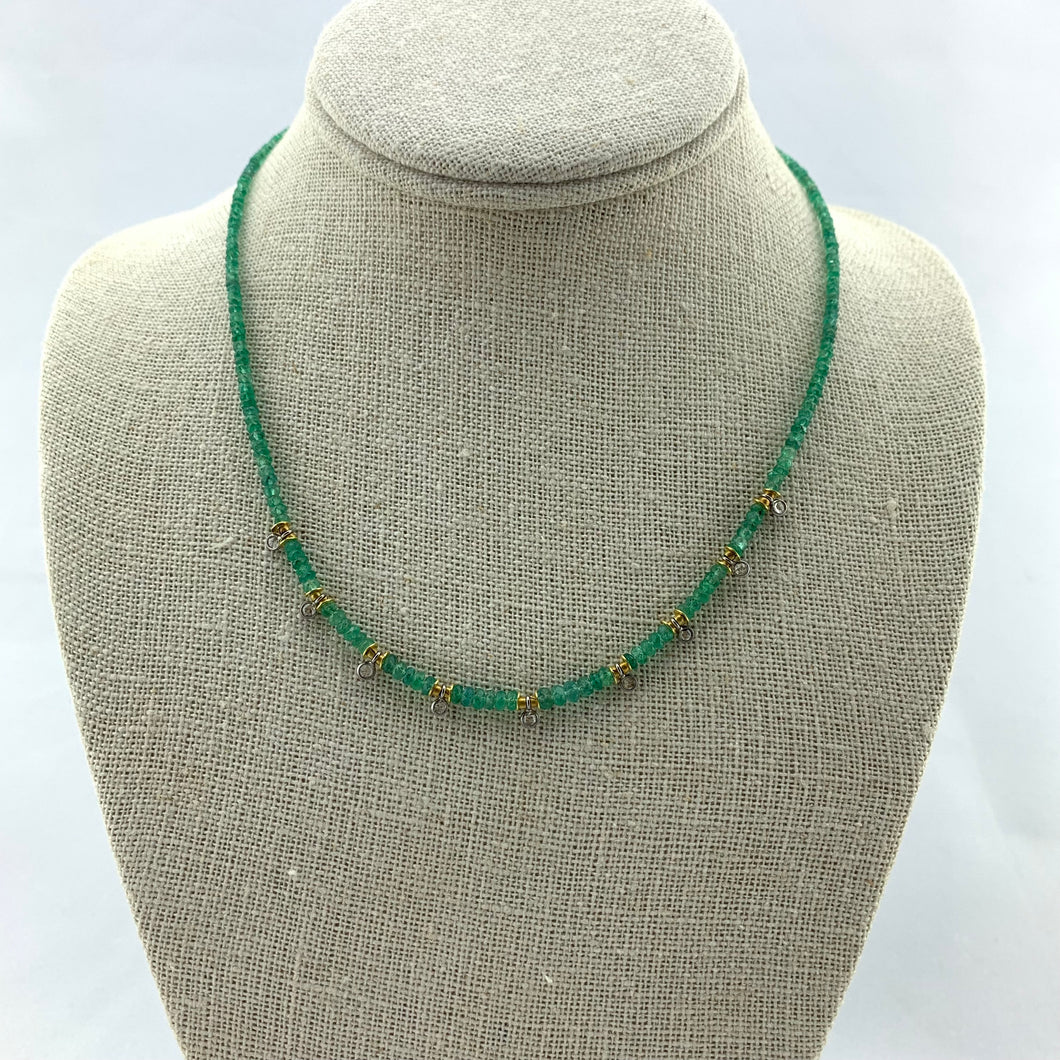 Emerald and Rose Cut Diamond Necklace