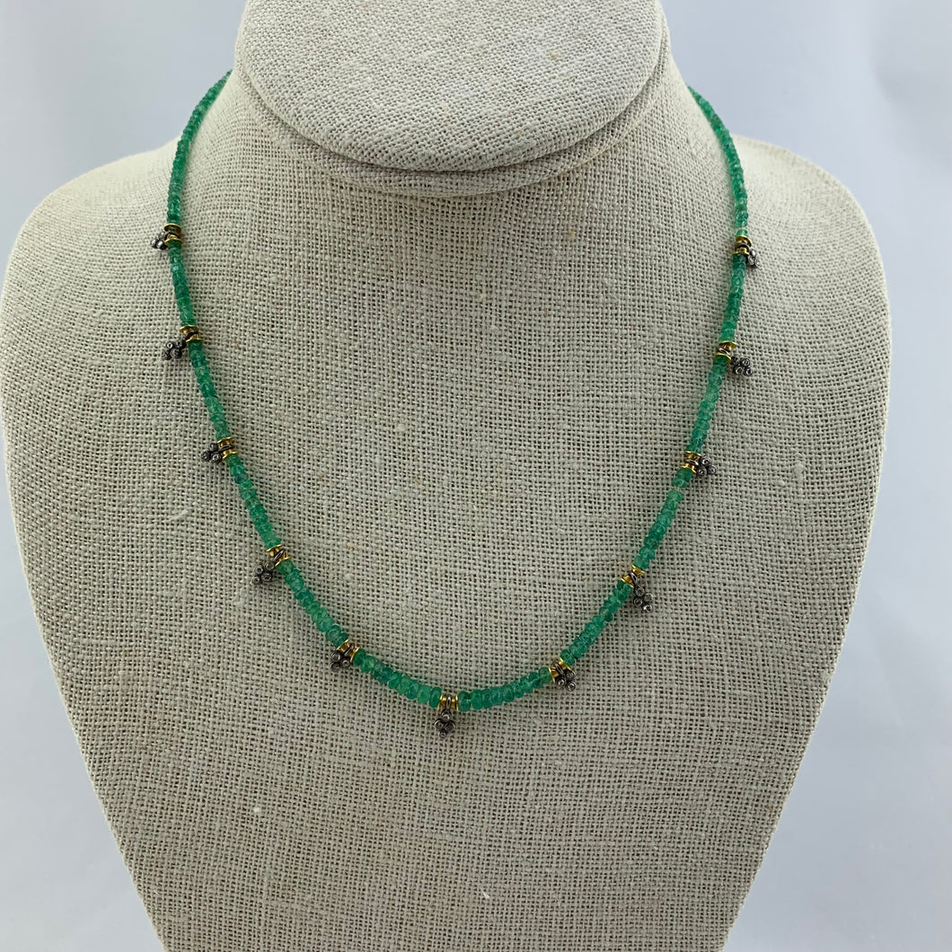 Emerald Necklace with Trifoil and Quadrafoil Diamond Pendants