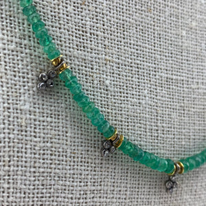 Emerald Necklace with Trifoil and Quadrafoil Diamond Pendants