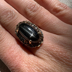 Black Star Sapphire and Filigree Ring