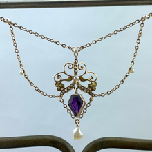 Load image into Gallery viewer, Amethyst and Pearl Victorian Festoon Necklace
