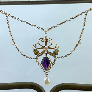 Amethyst and Pearl Victorian Festoon Necklace
